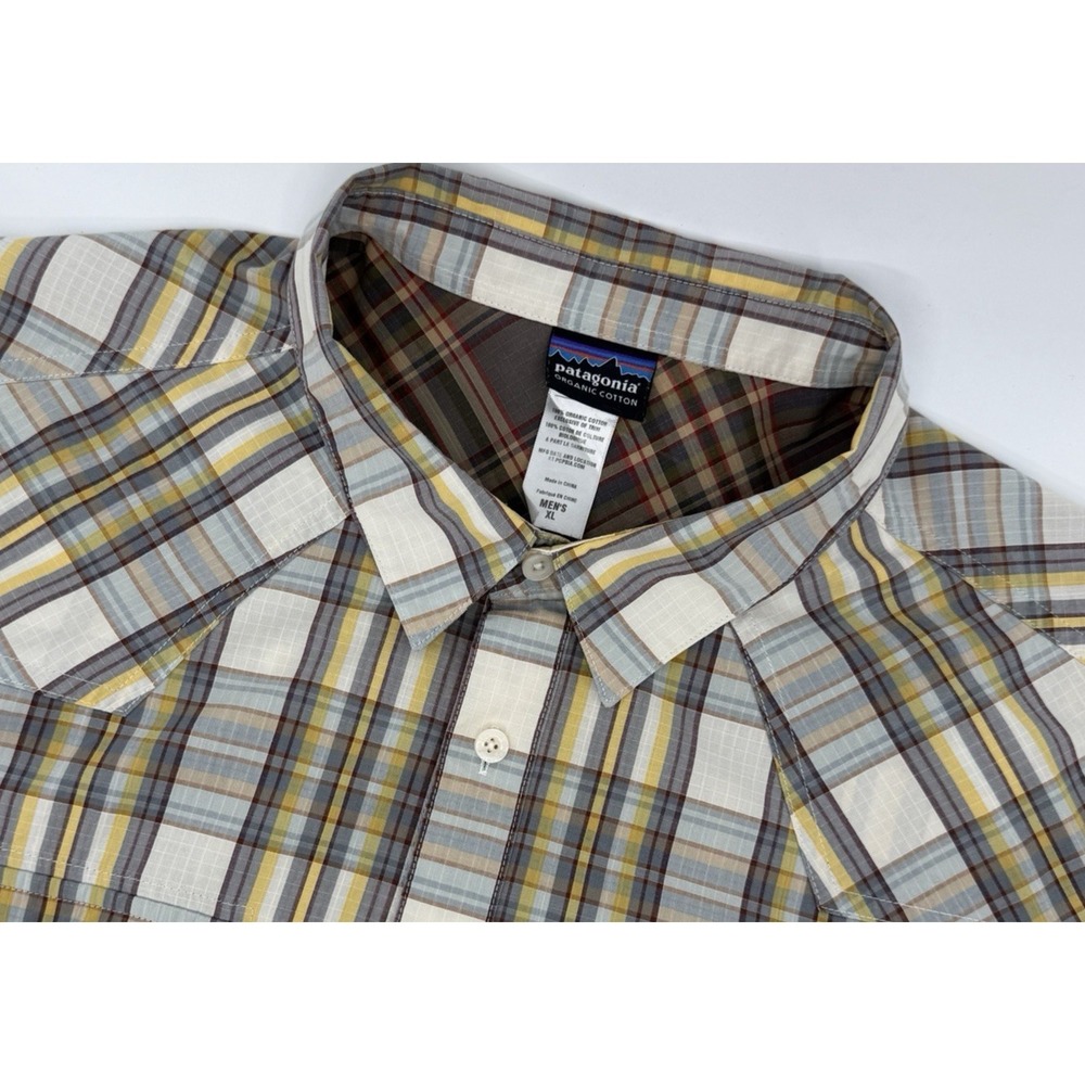 Patagonia Mens XL Plaid Button Up Shirt Long Sleeve Western Yoke Gray Yellow